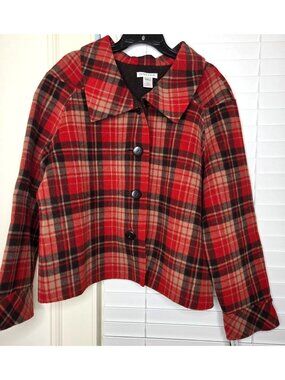 NWT Pendleton Womens Red Plaid Jacket XL Merino Wool Button up Classic Preppy